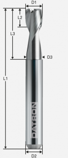 Torická dvojbritá fréza povlakovaná; D1=4,0 / D2=4,0 / D3=3,7 / L1=50 / L2=5,00 / L3=16