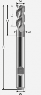 Trojbritá fréza podbrúsená 30°; D1=12,0 / D2=12,0 / D3=11,8 / L1=83 / L2=26,0mm / L3=38