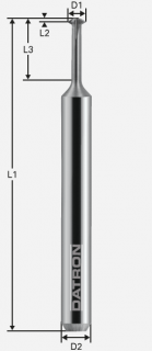 Závitová fréza M3-M4; D1=2,0 / D2=3,0 / D3=1,0 / L1=50 / L3=8,0 / a=60°