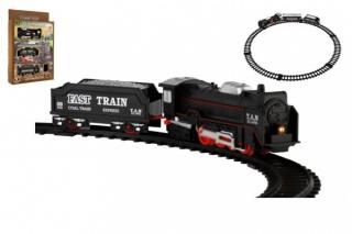 Vlak/Lokomotíva + 2 vagóny s koľajami 9ks plast na batérie so svetlom v krabici 21x31x5cm
