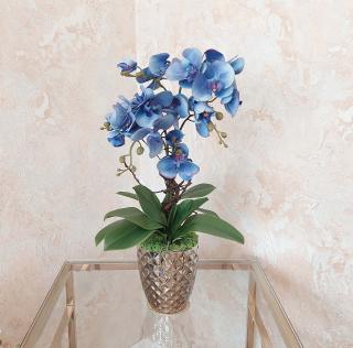 Umelá orchidea v striebornom črepníku Zafírová