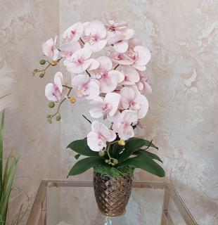 Umelá ružová orchidea v striebornom črepníku