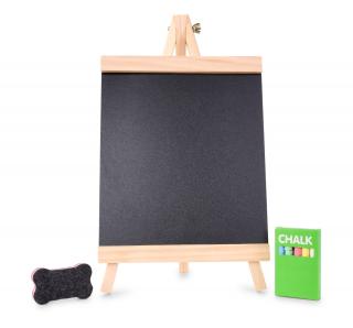 Drevená kriedová tabuľa (Tabuľku využiješ na písanie potrebných odkazov alebo pre deti na maľovanie. Balenie obsahuje 5 farebných kried a hubku.)