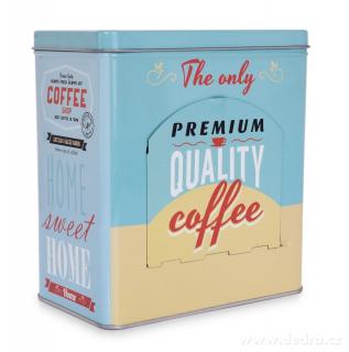 Kovová dóza QUALITY COFFEE na kávové kapsule s odklápacím vekom (Kovová dóza na skladovanie kávových kapsúl.)