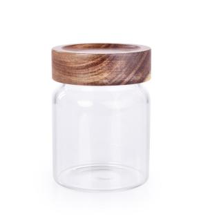 Sklenená dóza s akáciovým vekom ACACIA  BOROSIL GLASS GoEco® 340 ml (Krásne a čisté designové prevedenie.)