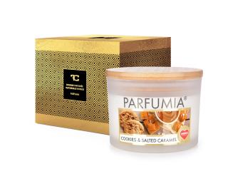 Sójová vonná eko-sviečka s 2 knôtmi PARFUMIA® COOKIES  SALTED CARAMEL (Sušienky a slaný caramel)