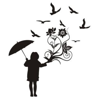 Samolepka na zeď dievča s dáždnikom, nálepka na stěnu (11167)