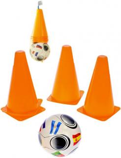 Kužele tréningové futbalové 18cm set 4ks s loptičkou plast