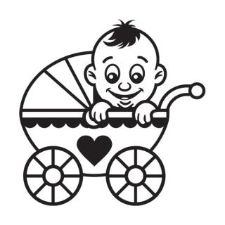 Samolepka na auto Chlapček v kočíku, nálepka dieťa v aute s menom dieťaťa (22395)