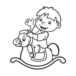 Samolepka na auto Chlapec na hojdacom koni, nálepka dieťa v aute s menom dieťaťa (2462)