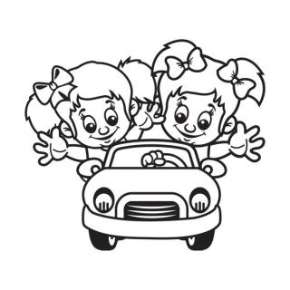Samolepka na auto Dievčatá v aute, nálepka dieťa v aute s menom dieťaťa (22417)