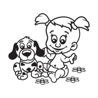 Samolepka na auto Dievčatko so psom, nálepka dieťa v aute s menom dieťaťa (22433)