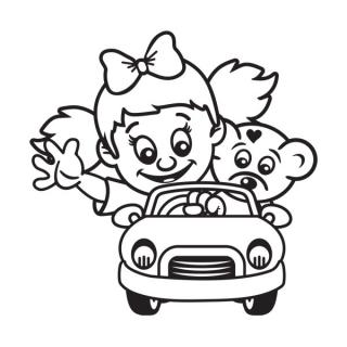 Samolepka na auto Dievčina s medvedíkom, nálepka dieťa v aute s menom dieťaťa (22389)