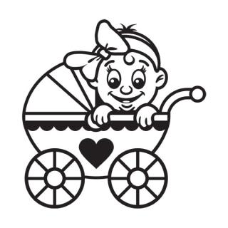 Samolepka na auto Dievčina v kočíku, nálepka dieťa v aute s menom dieťaťa (22396)