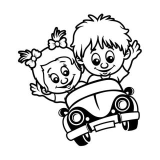 Samolepka na auto Malé deti v autíčku, nálepka dieťa v aute s menom dieťaťa (22464)
