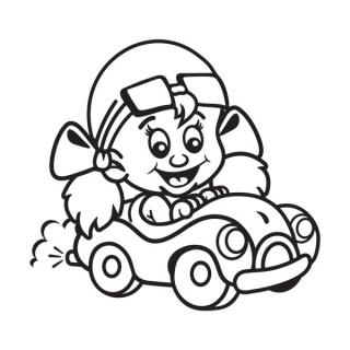 Samolepka na auto Pretekárka v autíčku, nálepka dieťa v aute s menom dieťaťa (22384)