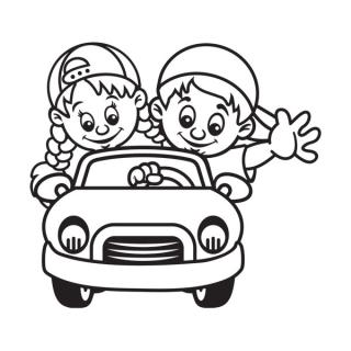 Samolepka na auto Súrodenci v autíčku, nálepka dieťa v aute s menom dieťaťa (22412)