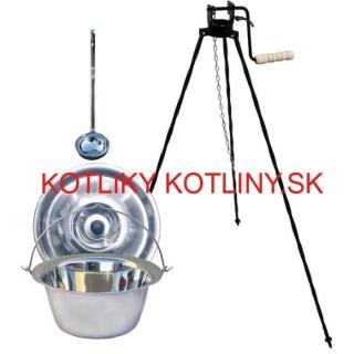 Antikorový kotlík 22 L (0,8 mm) + pokrievka + stojan s kladkou VAR (Antikorový kotlík 22 L (0,8 mm) + pokrievka + naberačka + stojan s poistnou kladkou WAR)