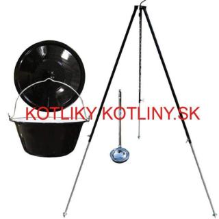 Smaltovaný kotlík 30 L + pokrievka + teleskopická trojnožka 1,40 m (Smaltovaný kotlík 30 L + pokrievka + teleskopická trojnožka 1,40 m + naberačka)