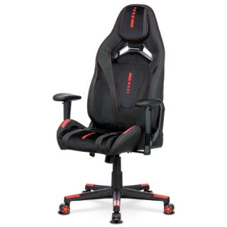 Autronic Herné kreslo E-RACER, čierna zamatová látka a ekokoža, hojdací mechanizmus, kovový kríž, KA-F07 RED