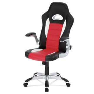 Autronic Herné kreslo, poťah červená, biela, čierna ekokoža, odklápacie podrúčky, hojdací mechanizmus KA-Y240 RED
