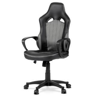 Autronic Herné kreslo, poťah čierna ekokoža a sivá štruktúrovaná látka, hojdací mechanizmus KA-Y205 GREY