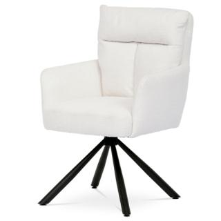 Autronic Jedálenská stolička, biela látka bouclé, otočná s vratným mechanismom - funkcia reset, čierne kovové nohy HC-541 WT2