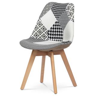 Autronic Jedálenská stolička, poťah látka patchwork, drevené nohy, masív prírodný buk CT-763 PW2