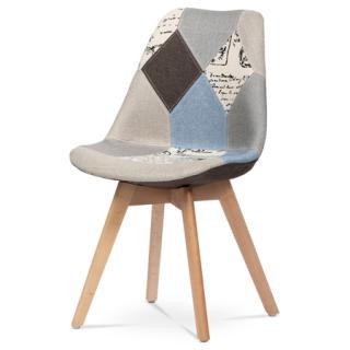 Autronic Jedálenská stolička, poťah látka patchwork, drevené nohy, masív prírodný buk CT-764 PW2