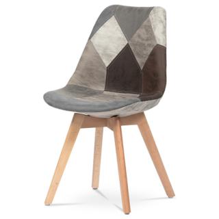 Autronic Jedálenská stolička, poťah látka patchwork, drevené nohy, masív prírodný buk CT-765 PW2