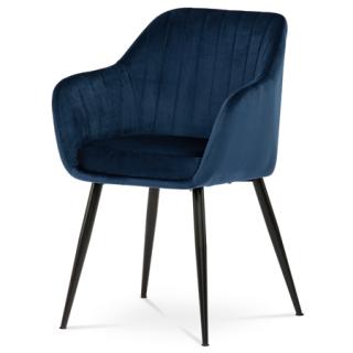 Autronic Jedálenská stolička, poťah modrá matná zamatová látka, kovové nohy, čierny matný lak PIKA BLUE4