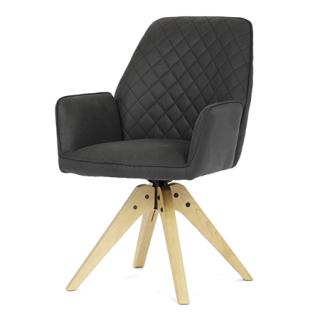 Autronic Jedálenská stolička s područkami, čierna látka, dubové nohy, otočná P90°+ L 90° s vratným mechanismom - funkcia reset HC-539 BK3