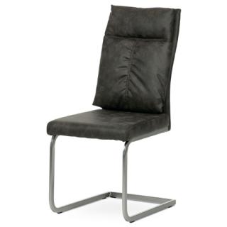 Autronic Jedálenská stolička, sivá látka v dekore vintage kože, kovová podnož, brúsený nikel DCH-459 GREY3