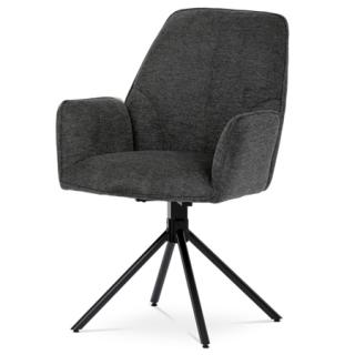 Autronic Jedálenská stolička v šedej látke s područkami, otočná s vratným mechanismom, kovová podnož v čiernej farbe HC-522 GREY2