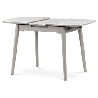 Autronic Jedálenský stôl 110+30x75 cm, keramická doska biely mramor, masív, sivý vysoký lesk HT-401M WT