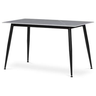 Autronic Jedálenský stôl 130x70x76 cm, doska slinutý kámen v imitaci matného mramoru, čierne kovové nohy HT-403M GREY