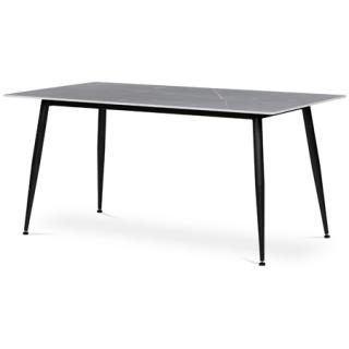 Autronic Jedálenský stôl 160x90x76 cm, doska slinutý kámen v imitaci matného mramoru, čierne kovové nohy HT-406M GREY