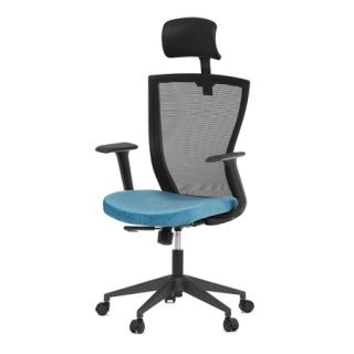 Autronic Kancelárska stolička, čierna MESH síťovina, světle modrá látka, hojdací mechanizmus, plastový kříž KA-V328 BLUE