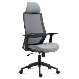 Autronic Kancelárska stolička, čierny plast, šedá látka, 1D područky, kolečka pre tvrdé podlahy KA-V324 GREY