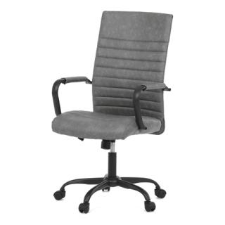 Autronic Kancelárska stolička, šedá ekokoža, houpací mech, kolečka pre tvrdé podlahy, čierny kov KA-V306 GREY