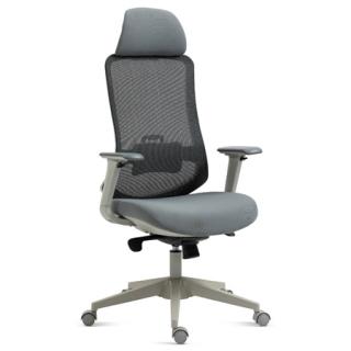 Autronic Kancelárska stolička, šedý plast, šedá průžná látka a mesh, 4D područky, kolečka pre tvrdé podlahy KA-V321 GREY