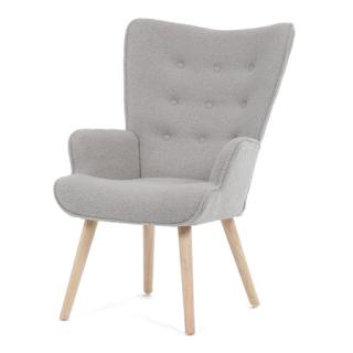 Autronic Kreslo "ušák", poťah šedá látka bouclé, nohy masiv kaučukovník AK-309 GREY2
