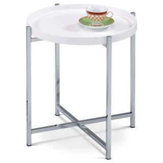 Autronic Odkladací stolík pr.50x50 cm, doska drevo, biely matný lak, kovová chrómované nohy 80135-12 WT