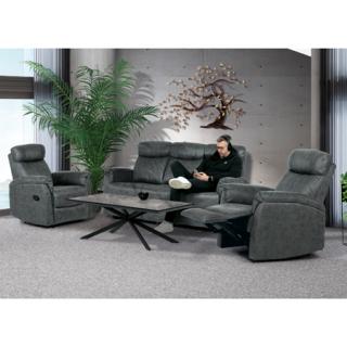Autronic Relaxačná sedačka 3+1+1, poťah sivá látka  v dekore vintage kože, funkcia Relax I/II s aretáciou ASD-311 GREY3