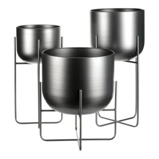 Autronic Set 3 kovových interiérových stojanov na kvety, kruhové, antracitový satin FA5004