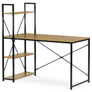 Autronic stôl psací s regálem, MDF, dekor dub, čierny kov GD-520 OAK