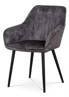 AutronicJedálenská a konferenčná stolička, poťah čierna látka v dekore žíhaného zamatu, kovové nohy - čierny lak AC-9981 BK4