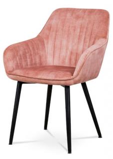 AutronicJedálenská a konferenčná stolička, poťah ružová látka v dekore žíhaného zamatu, kovové nohy - čierny lak AC-9981 PINK4