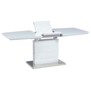 AutronicJedálenský stôl rozkládací 140+40x80x76cm, biely lesk, biele sklo/brusený nerez HT-440 WT