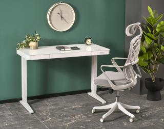 Halmar B-52 písací stolík, nastav.výška+displey+USB, sklo/kov, bialy